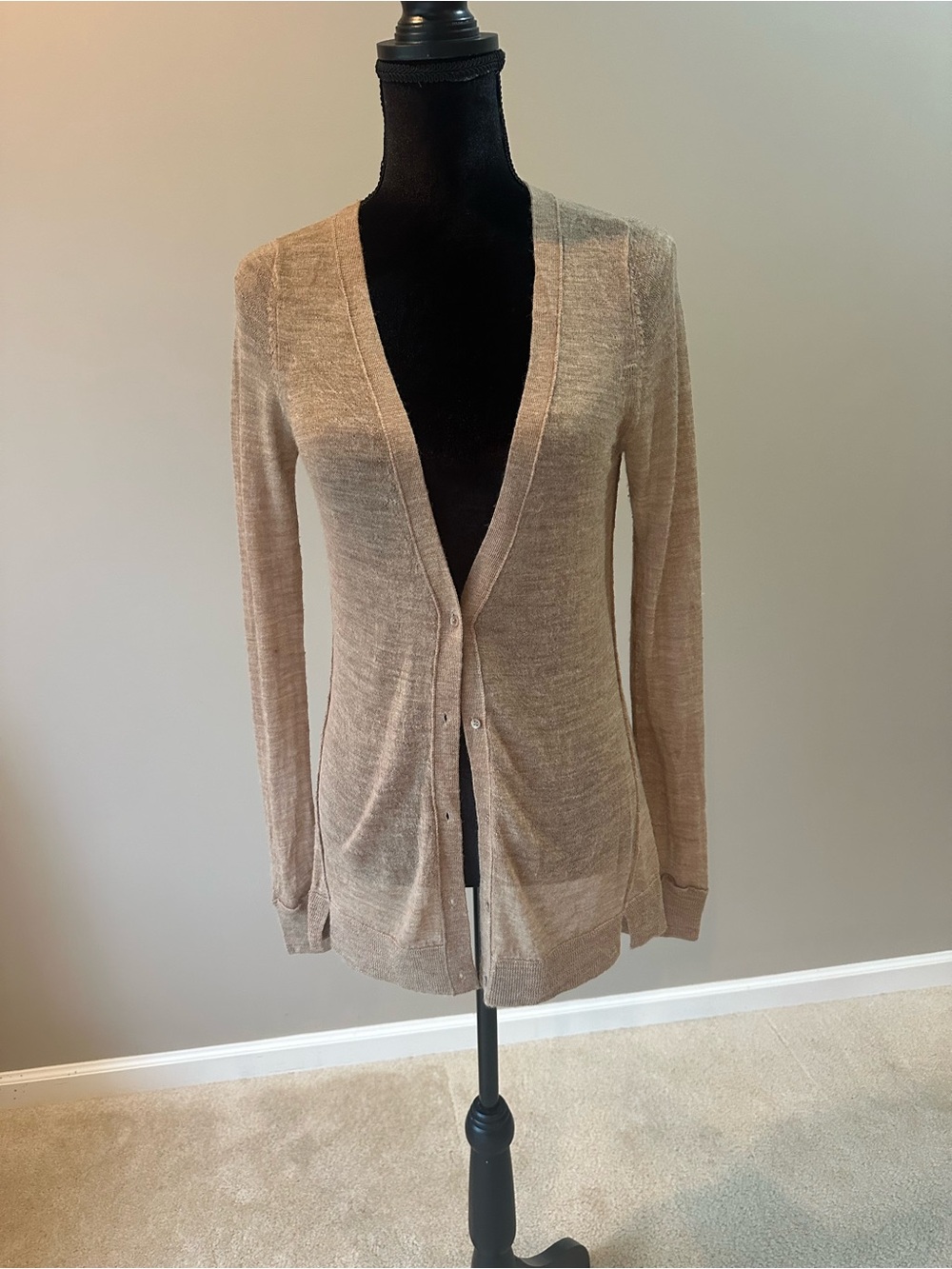 Joie Beige Open V-Neck Lightweight Cardigan
